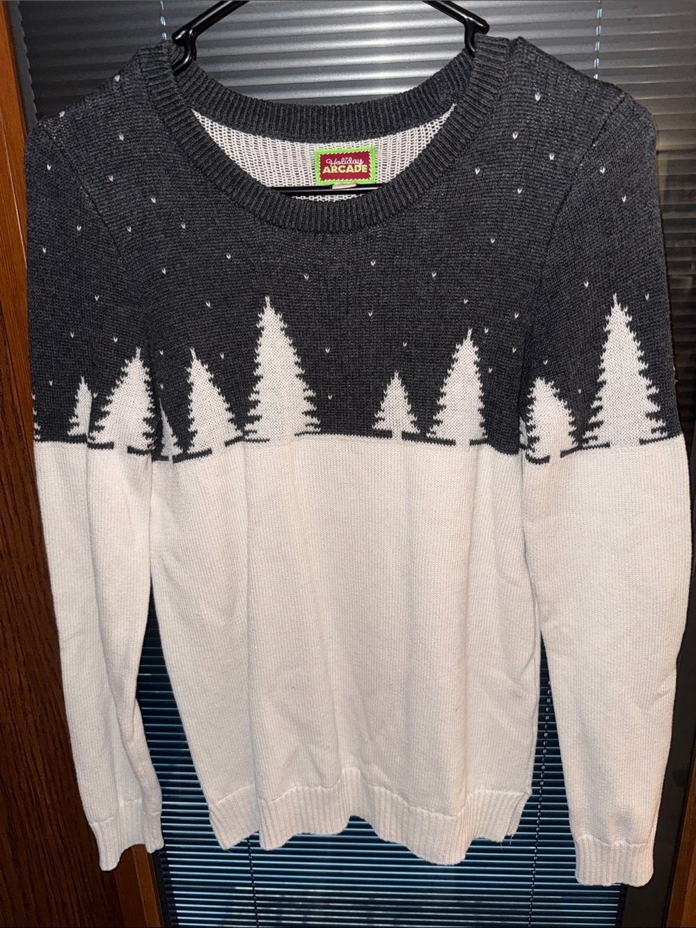 Arcade Black & White Crewneck Sweater - Tree Pattern